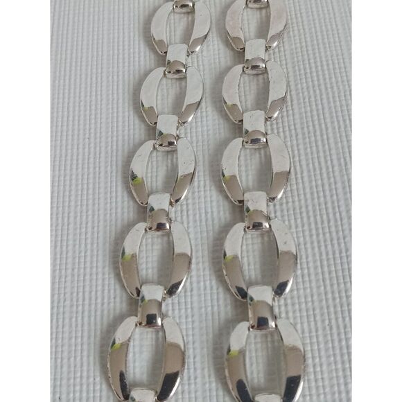 Silver Toned Heavyweight Metal Single Strand Oval Links Lariat Style Necklace - Picture 3 of 10